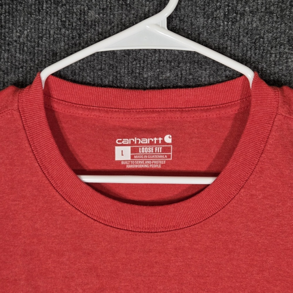 Carhartt Pocket T Shirt Mens Large Red Loose Fit Workwear Heavyweight Tee Logo - Picture 3 of 5